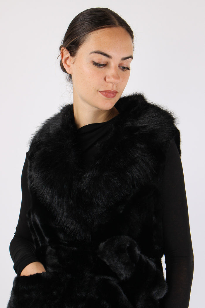 Princess Gilet Ecopelliccia Cinturato Nero-7
