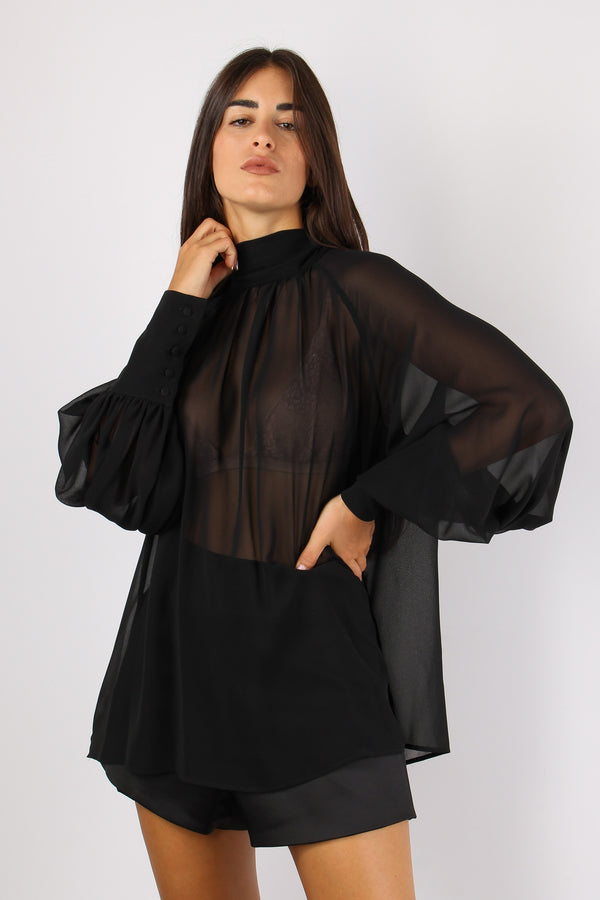 Camicia Georgette Polsino Alto Black-2