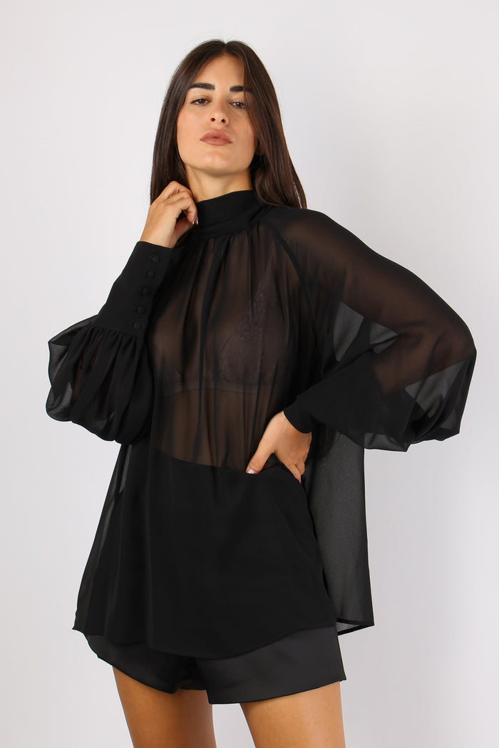 Camicia Georgette Polsino Alto Black-2