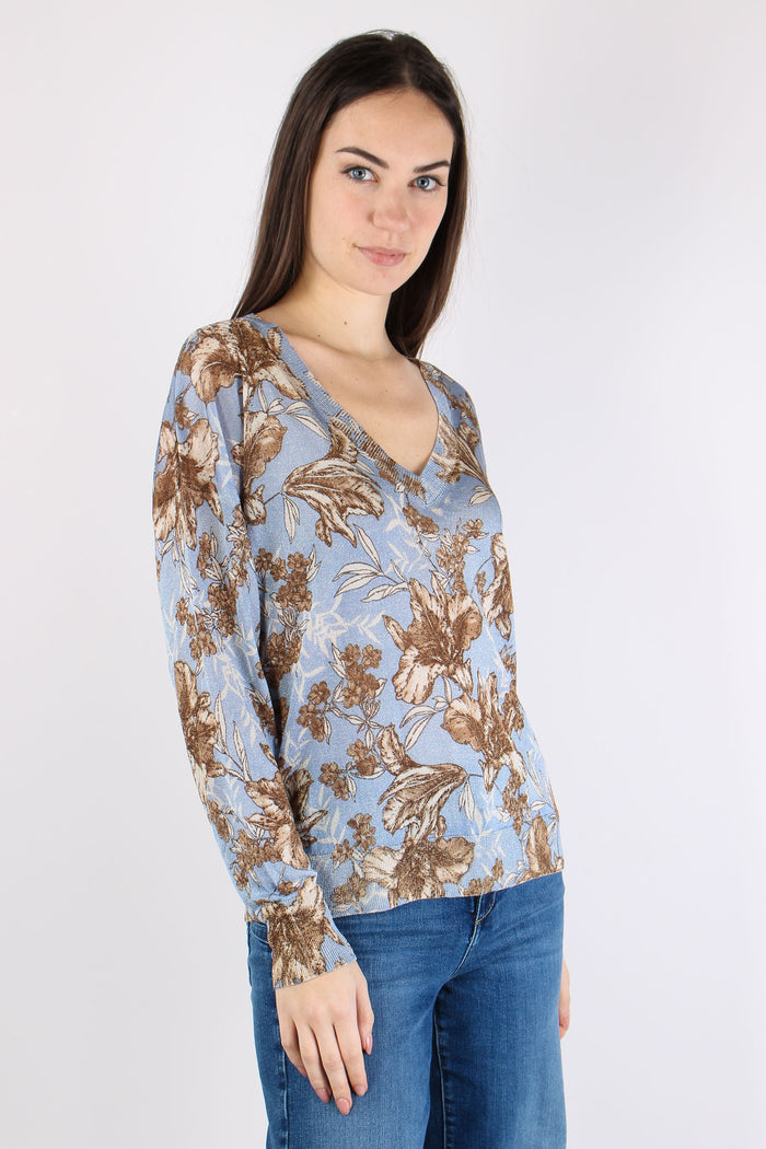 Maglia Lurex Fantasia Foglie Blu Wave-9