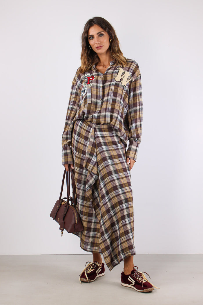 Camicia Check Patch Malva/beige-5