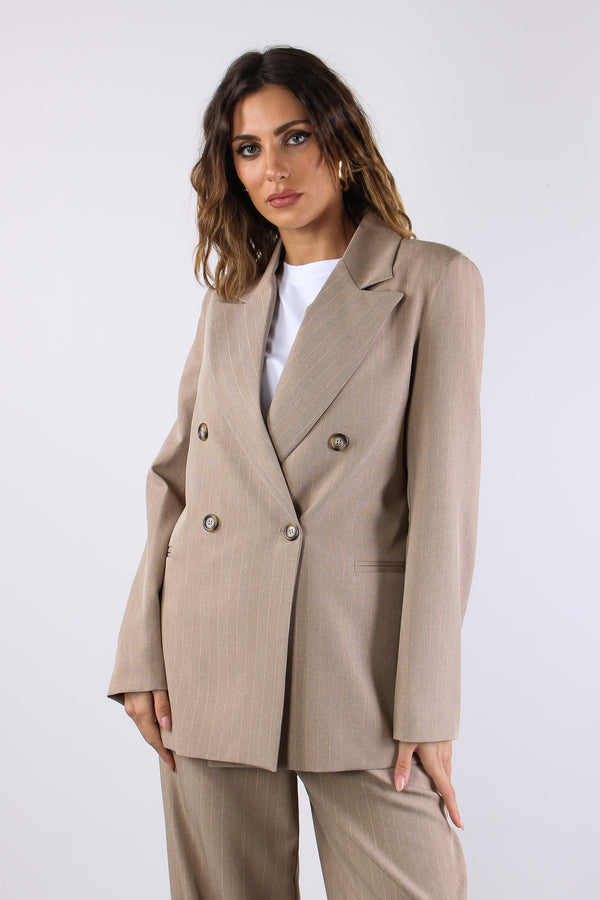 Giacca Doppio Petto Filo Lurex Beige-2