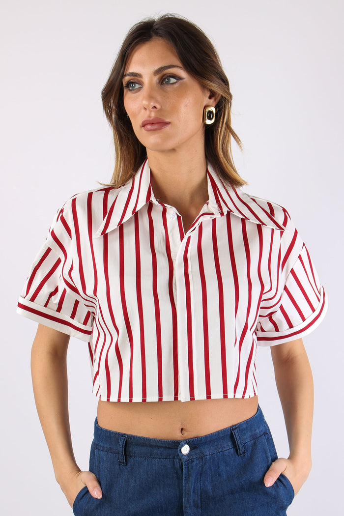 Camicia Corta Riga Bianco/rosso-7