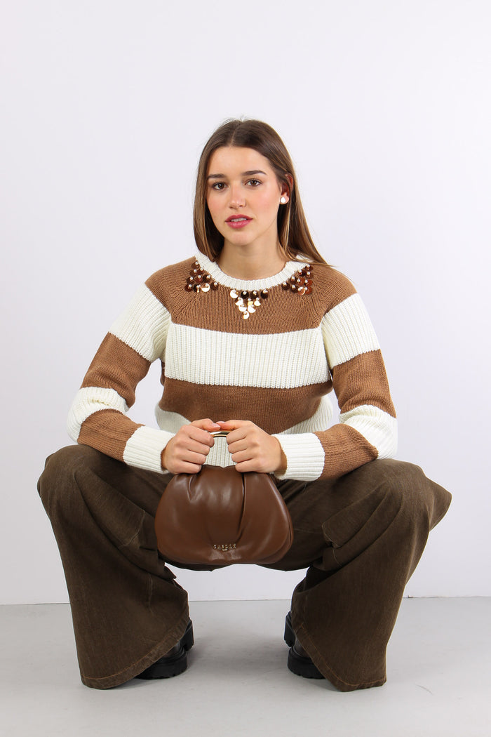 Maglia Riga Paillettes Panna/cammello-4