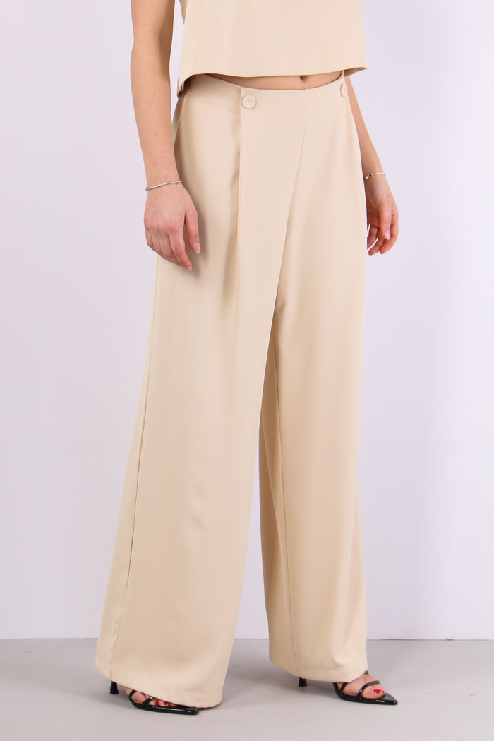 Pantalone Fluido Bottone Pence Crema-7