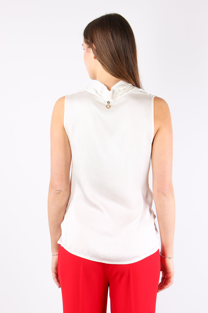 Wolfy Blusa Smanicata Effetto Raso Ivory-4