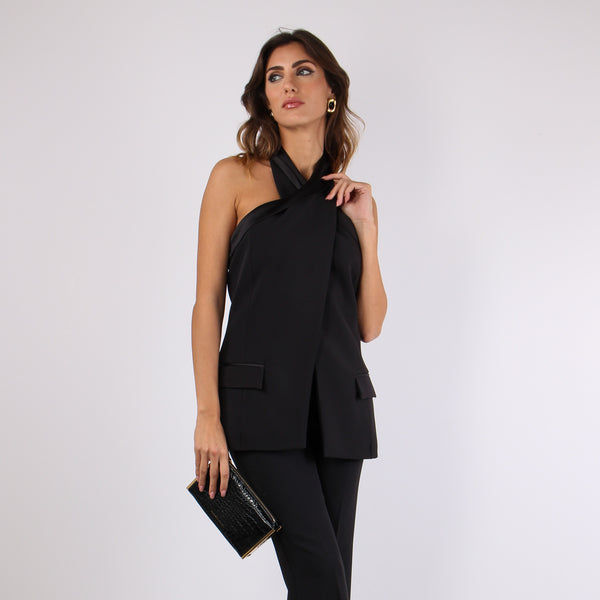 Gilet Incrocio Profilo Raso Black-2