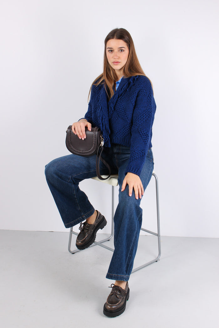 Cardigan Corto Effetto Uncinet Blu-7