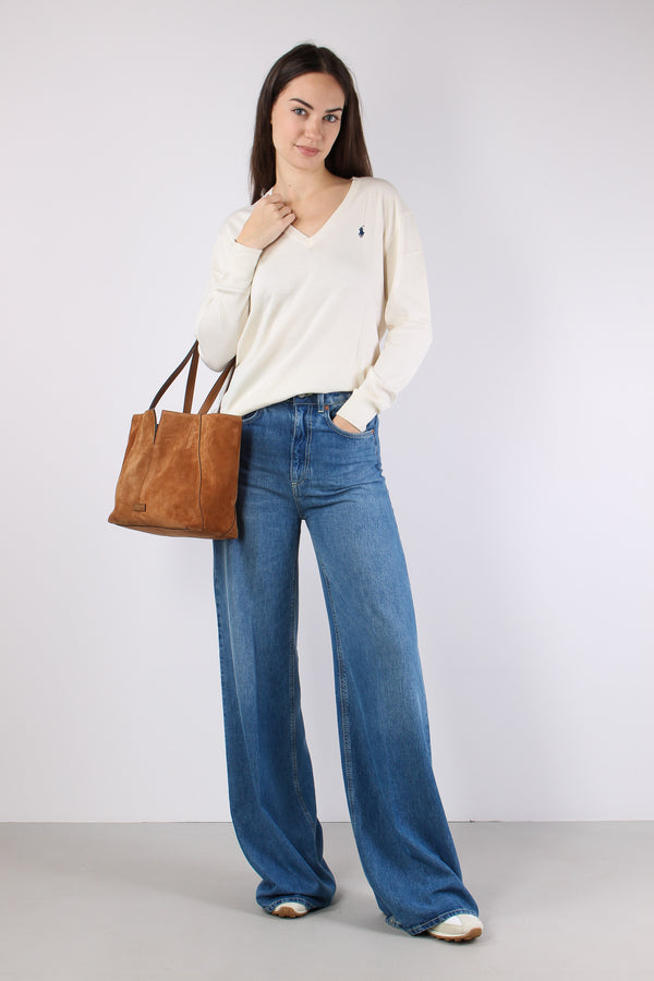 Pullover Cotone Scollo V Cream-2