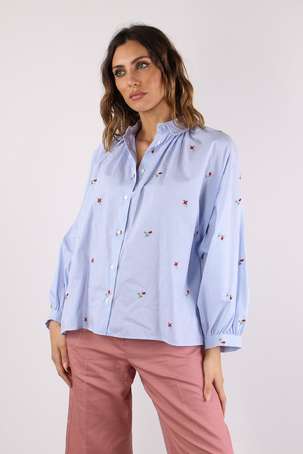 Butterfly Camicia Ricamo Fiori Bianco/azzurro-2
