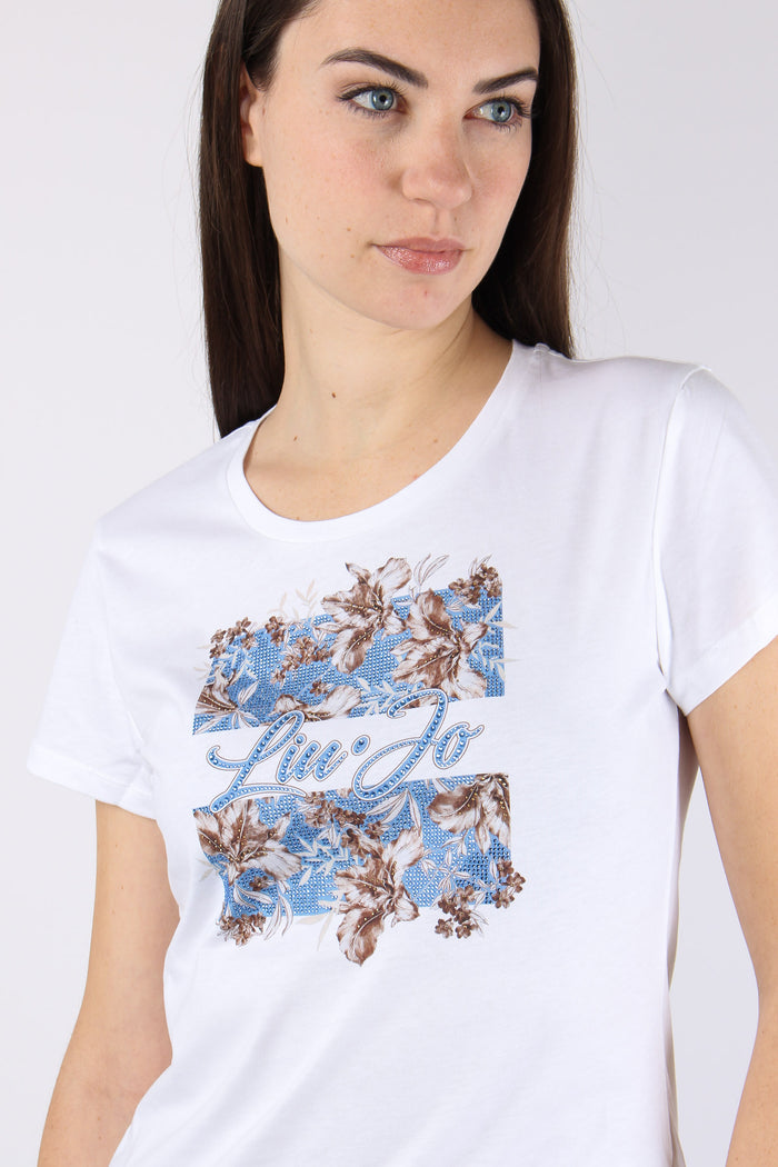 T-shirt Slim Fantasia Fiori Bianco/br-6