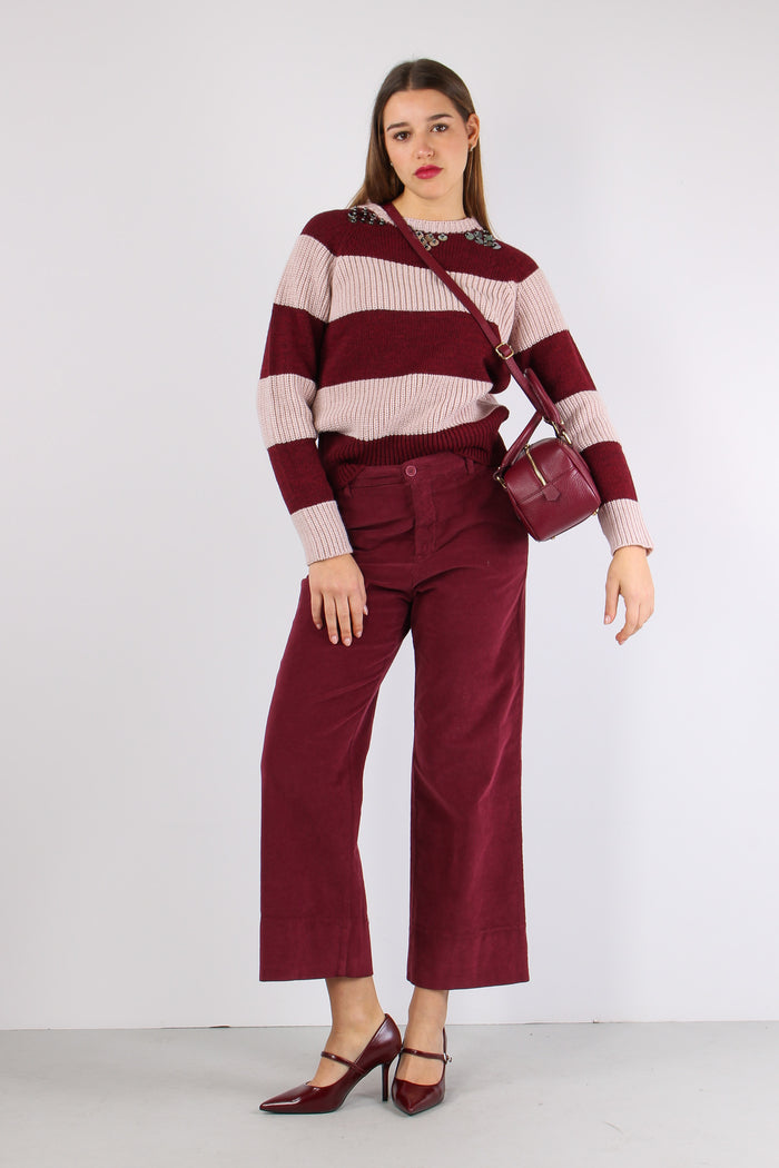 Pantalone Cropped Velluto Mill Bordeuax