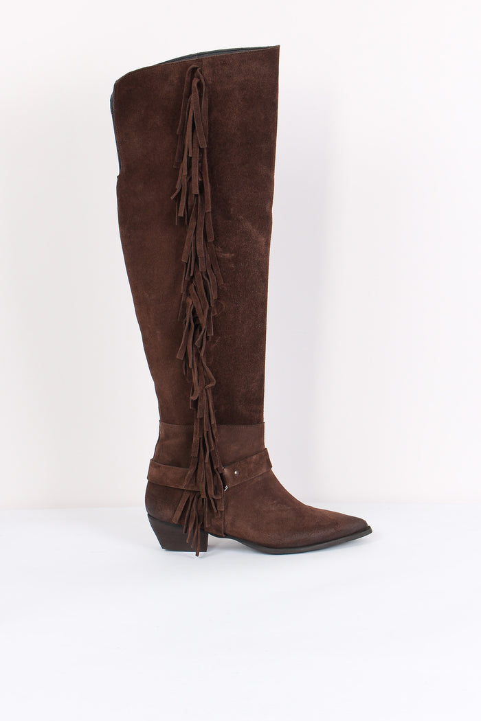 Stivale Alto Camoscio Frange Moro