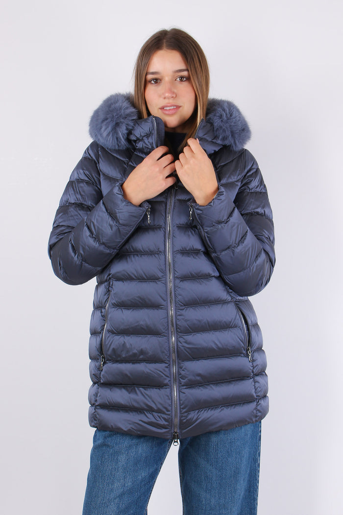 Piumino Svasato Ecopelliccia Dark Profondo