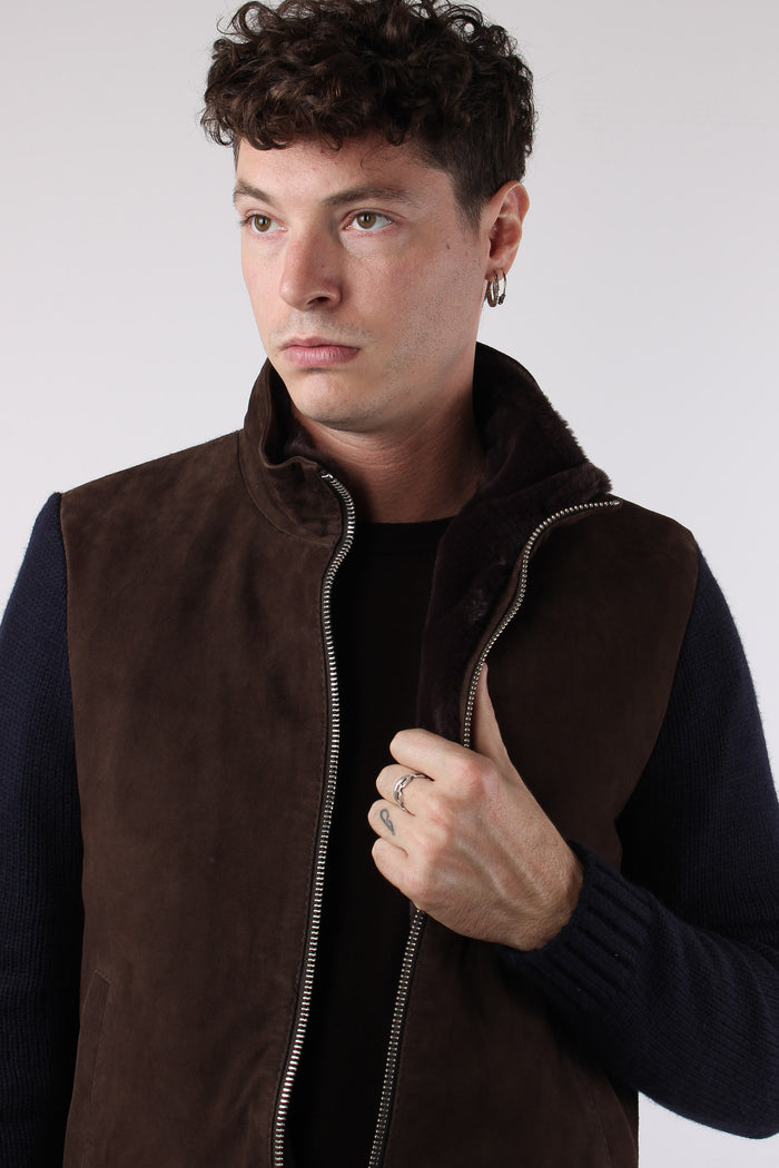 Bomber Bimateriale Interno Pelo Brown/blu-8