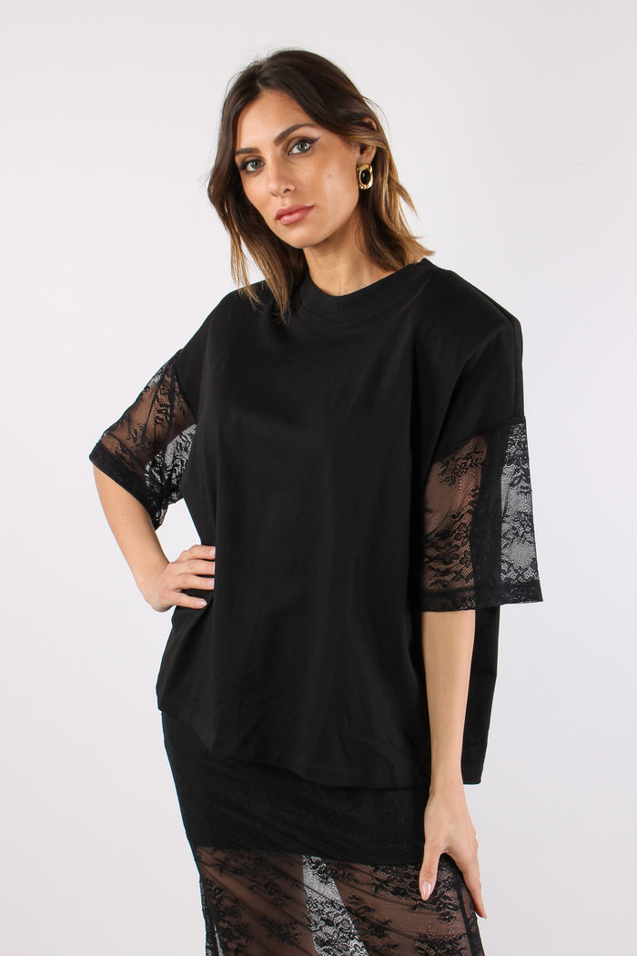 T-shirt M/m Spalline Pizzo Nero-2