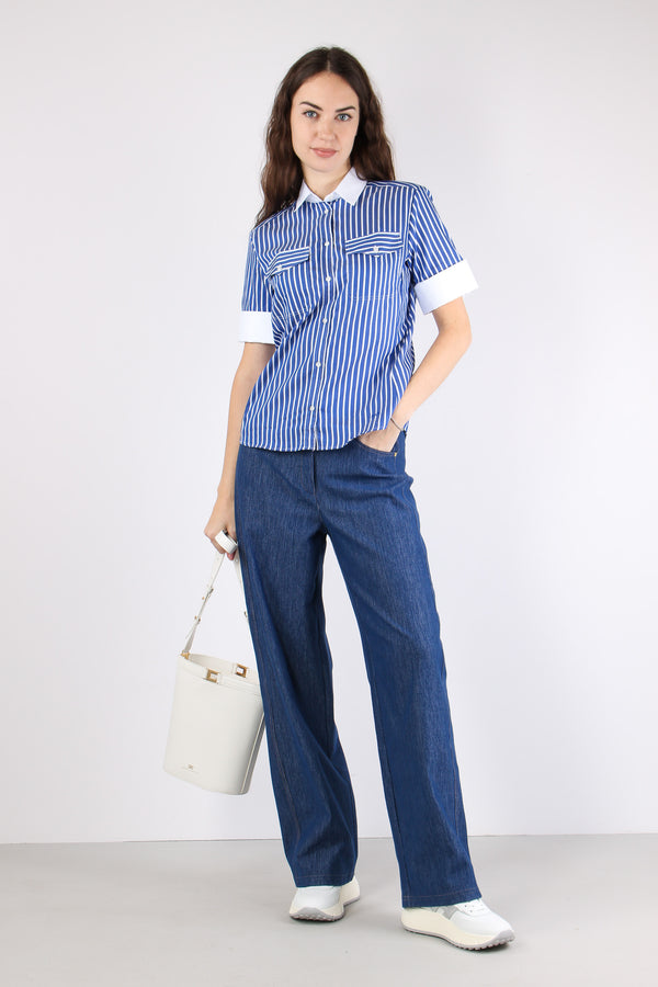 Camicia Manica Corta Riga Blu/bianco