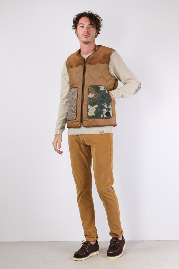 Gilet Trapunta Patch Beige
