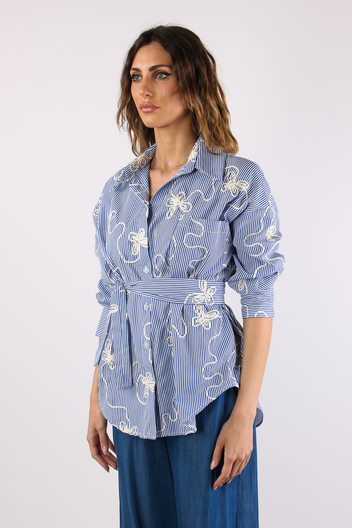 Camicia Over Riga Cravatta Ric Bianco/blu-3