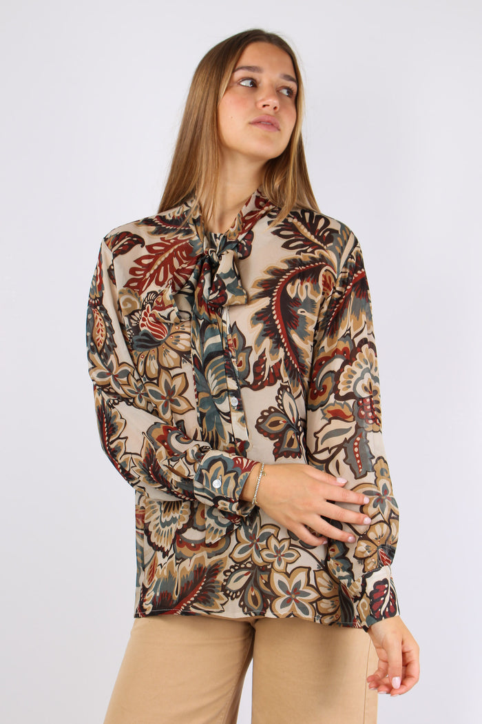 Camicia Fiocco Viscosa Fantasi Ottanio/bordeaux-3