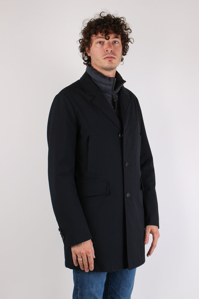 Cappotto Imbottito Tasche Applicate Blu Scuro-6