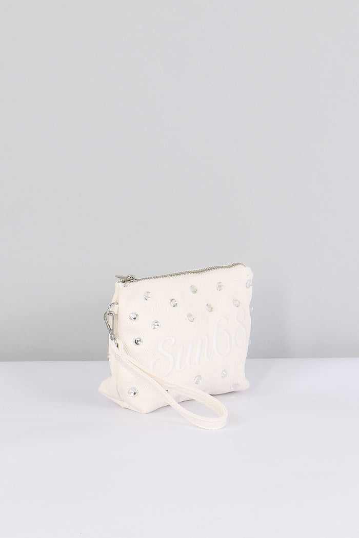 Mini Pochette Canvas Strass Bianco-5