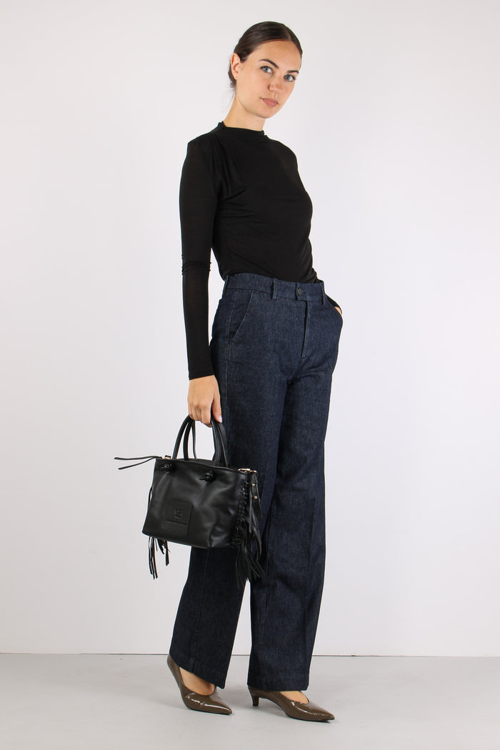 Pantalone Tela Denim Flare Denim Scuro-3