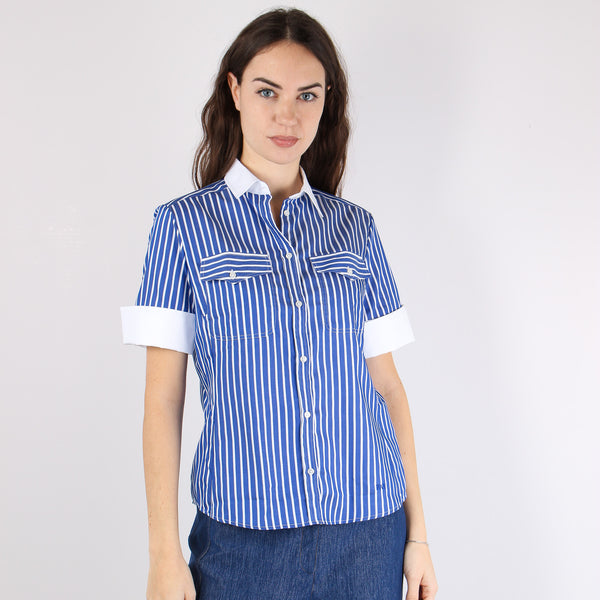 Camicia Manica Corta Riga Blu/bianco-2