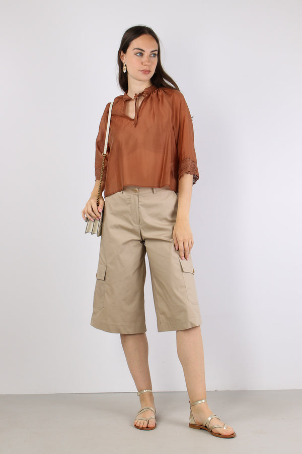 Camicia Mussola Macrame Manica Ruggine