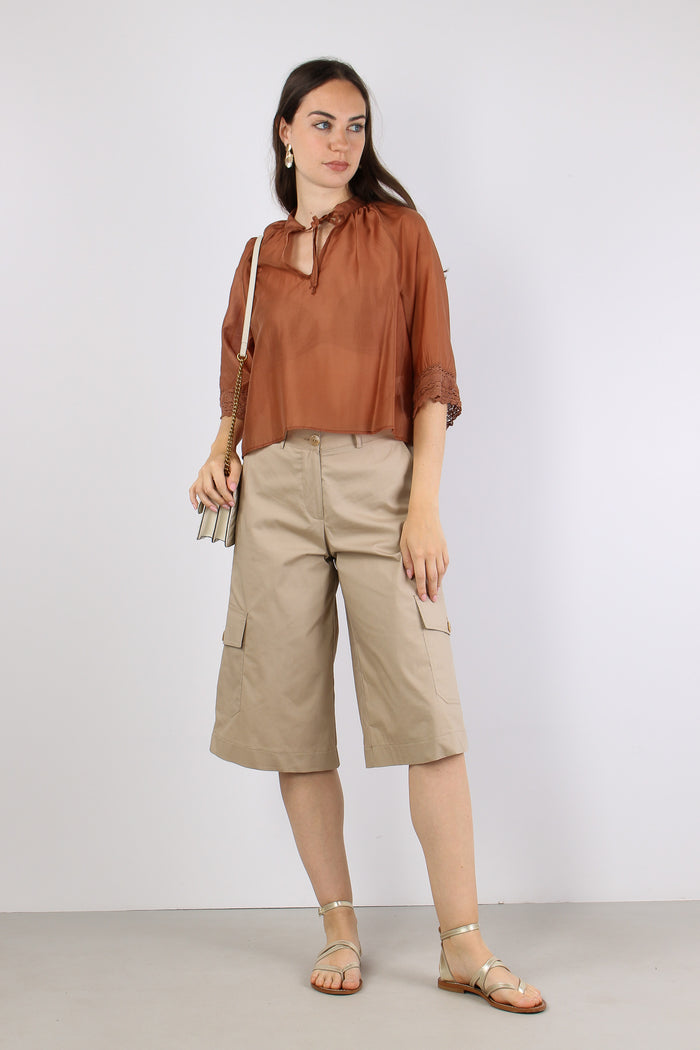 Camicia Mussola Macrame Manica Ruggine