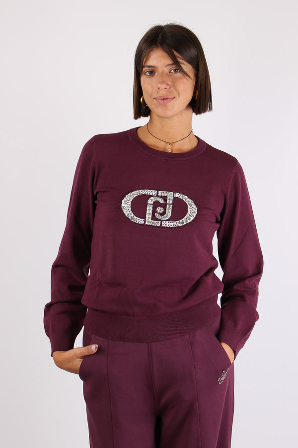 Maglia Viscosa Logo Strass Red/monogram-2