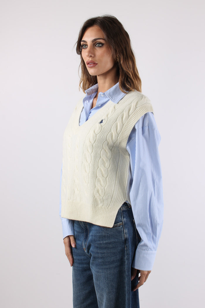 Gilet Trecce Misto Lana Authentic Cream-6