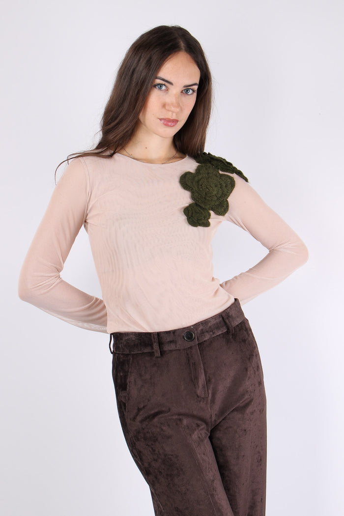 T-shirt Tulle Applicazione Ros Military/nude-9