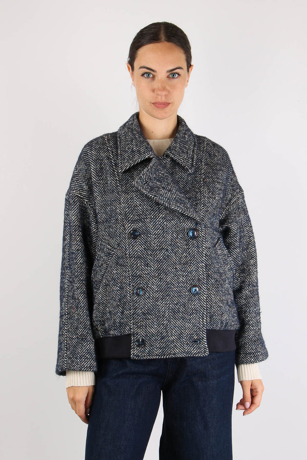 Bomber Peacot Doppio Petto Rescato Blu/panna-2
