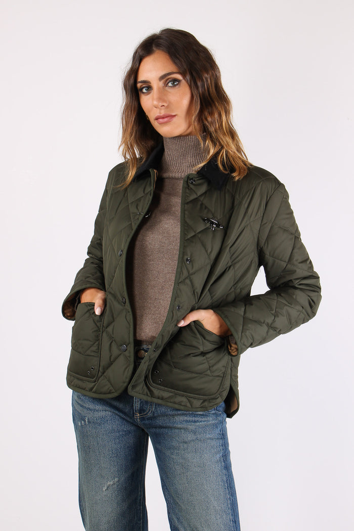 Giubbotto Trapuntato Collo Velluto Militare-4