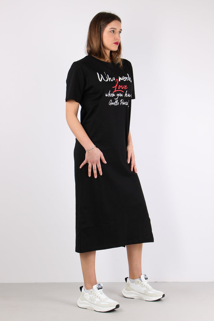Abito Lungo Cotone Love Nero-5