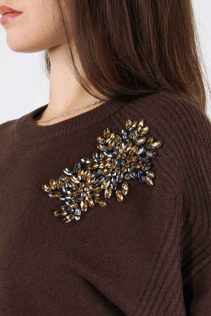 Maglia Girocollo Applicazioni Cioccolato/ricamo-8