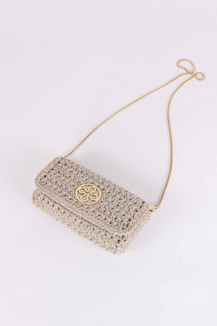 Greta Pochette Crochet Laminat Argento-2