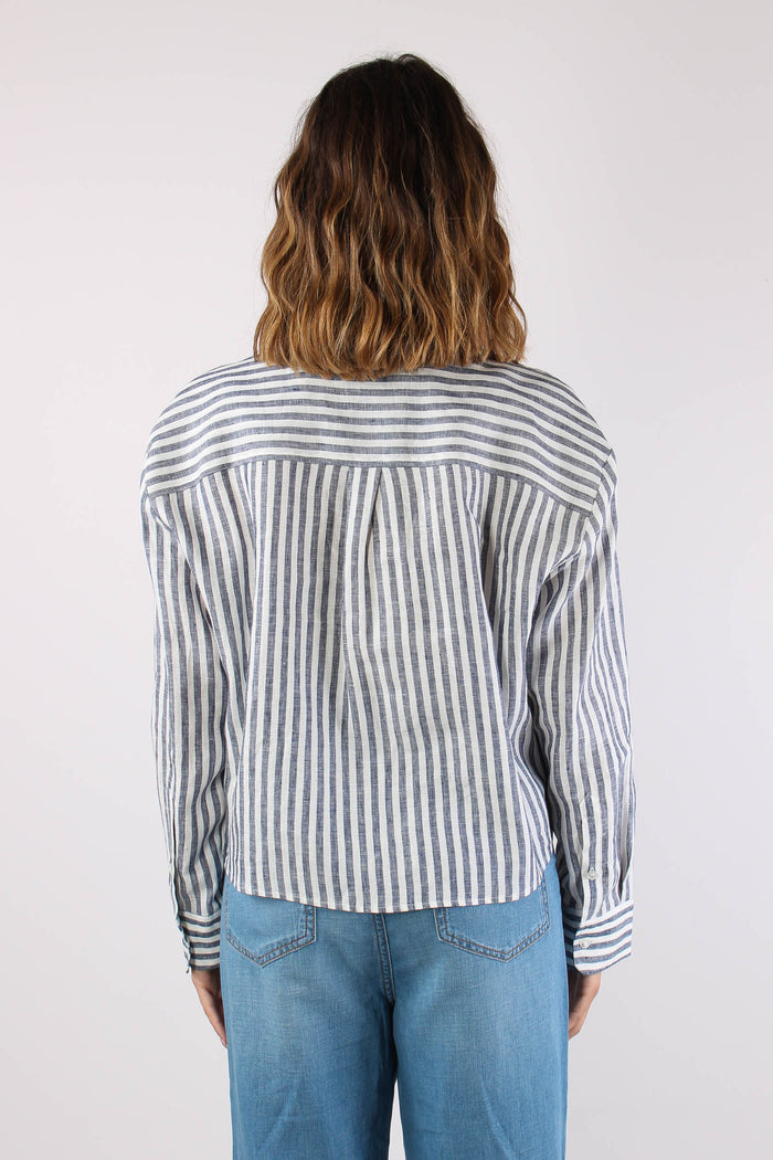 Albatro Camicia Lino Riga Tasca Bianco/blu-4