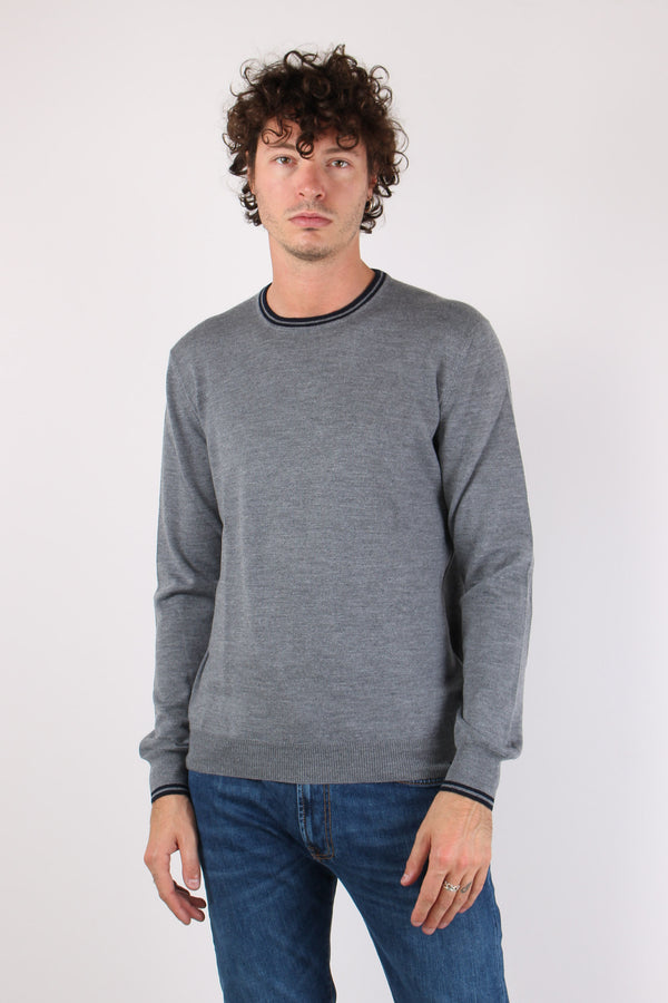 Maglia Girocollo 100%  Lana Grigio/blu
