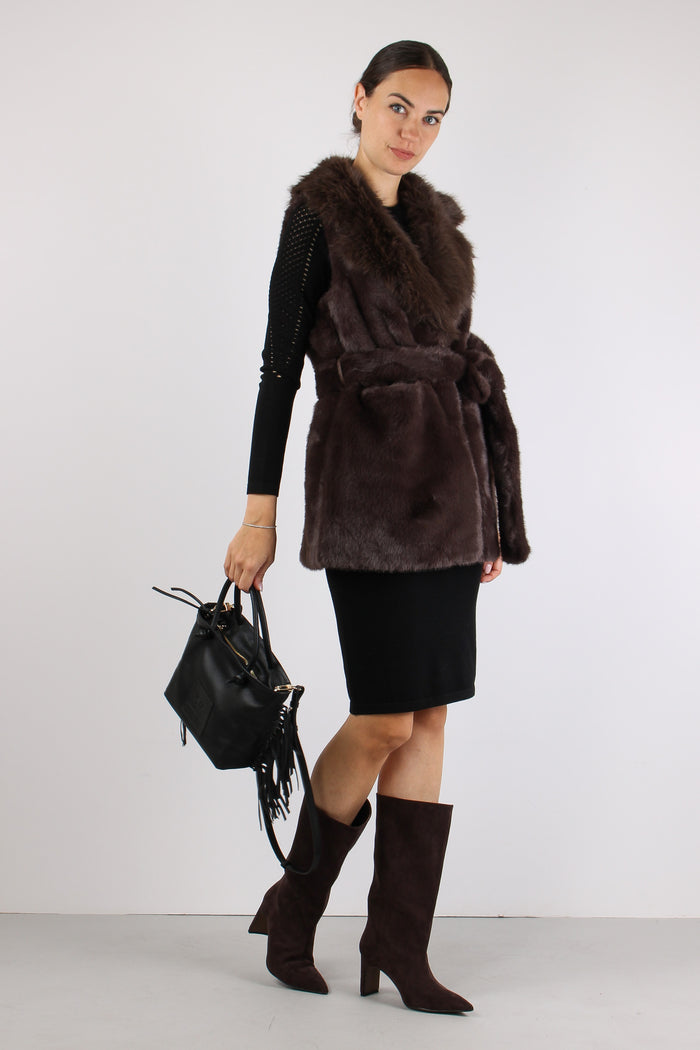 Princess Gilet Ecopelliccia Cinturato Moro-3