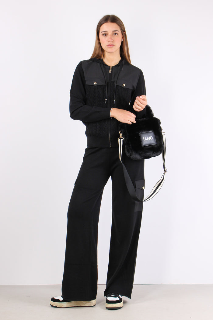 Maglia Zip Trecce Inserto Nero