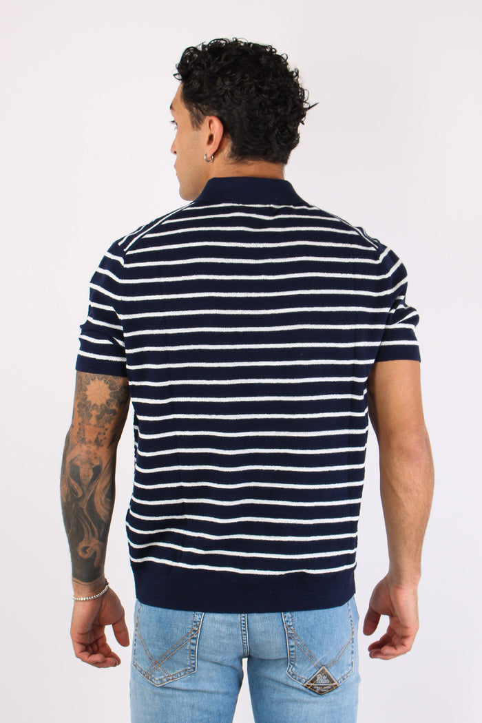 Polo Bottoni Riga In Maglia Navy/white-4