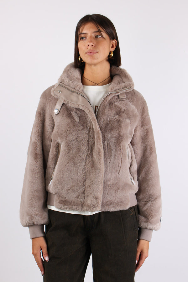 Bomber Ecopelliccia Fibbia Mocha Latte-2