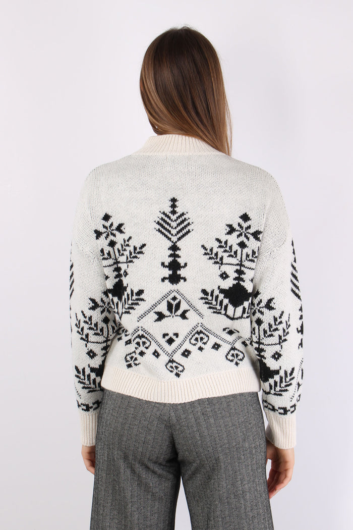 Maglia Collo Vulcano Jacquard Panna/nero-3