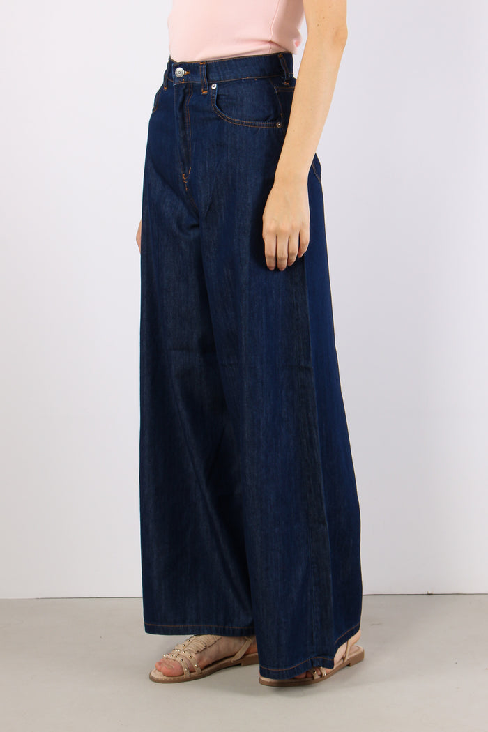 Pantalone Palazzo Cotone Lyonc Denim Scuro-6