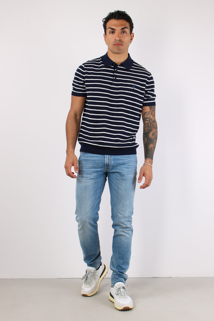 Polo Bottoni Riga In Maglia Navy/white