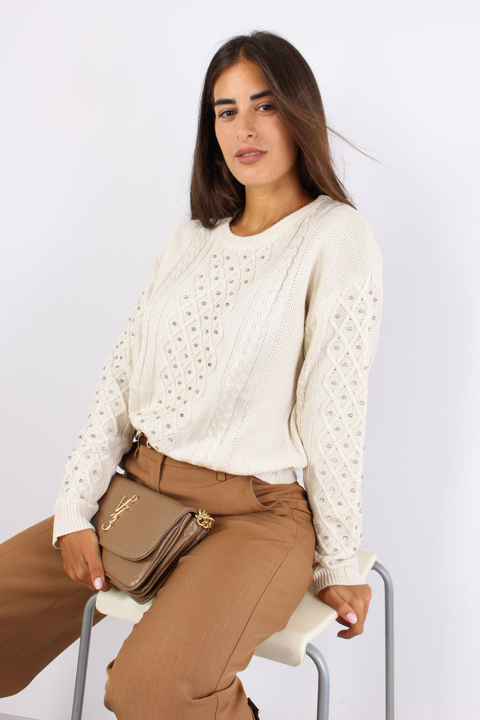 Emiliana Maglia Treccia Strass Latte-4