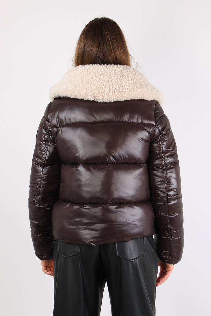 Moma Piumino Corto Lucido In Brown Black-6