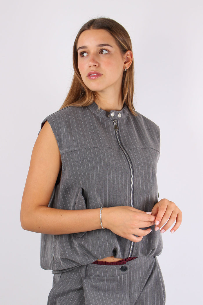 Gilet Gessato Stondato Grigio-4